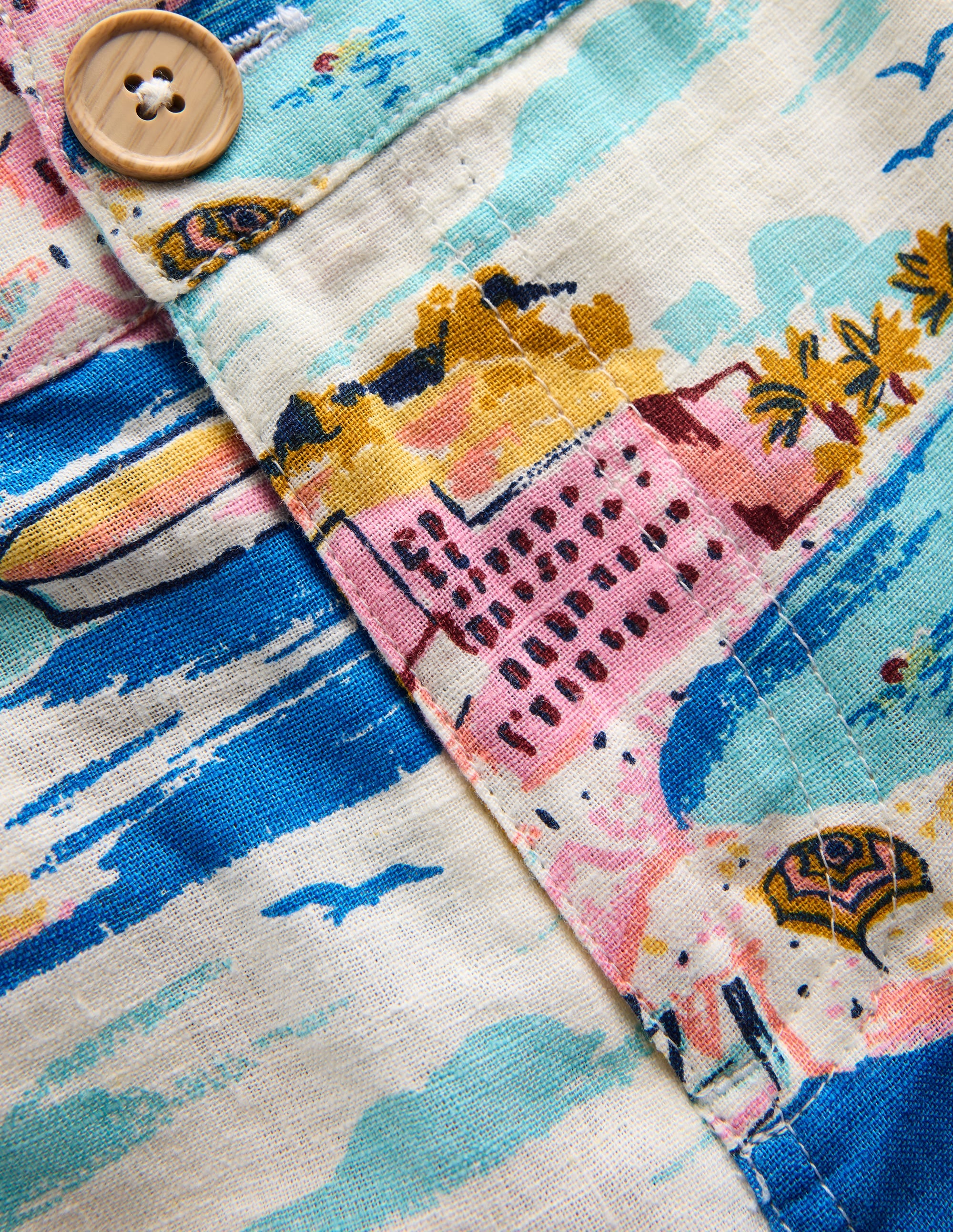 Short en coton et lin-Paysage littoral multi - Image 3