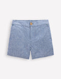 Shorts aus Baumwollleinen-Blauer Faux-Uni