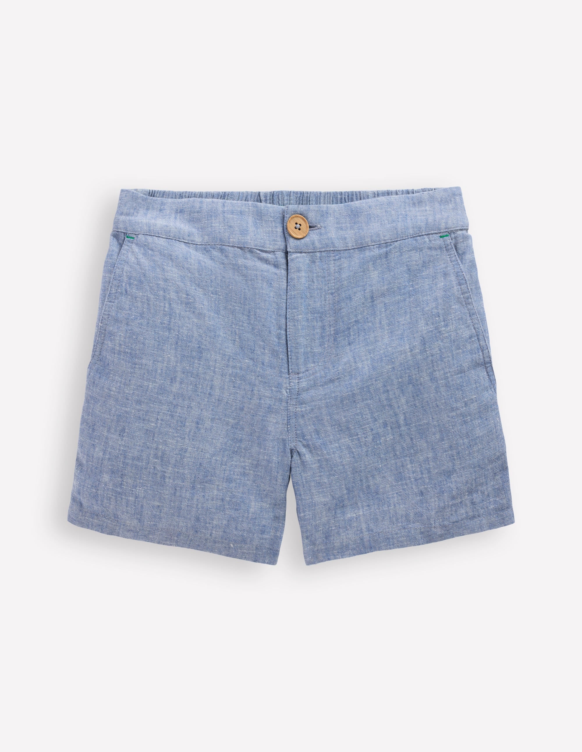 Shorts aus Baumwollleinen-Blauer Faux-Uni - Image 1