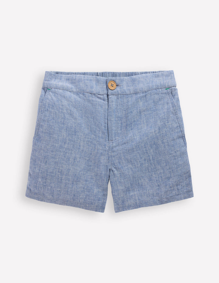 Shorts aus Baumwollleinen-Blauer Faux-Uni