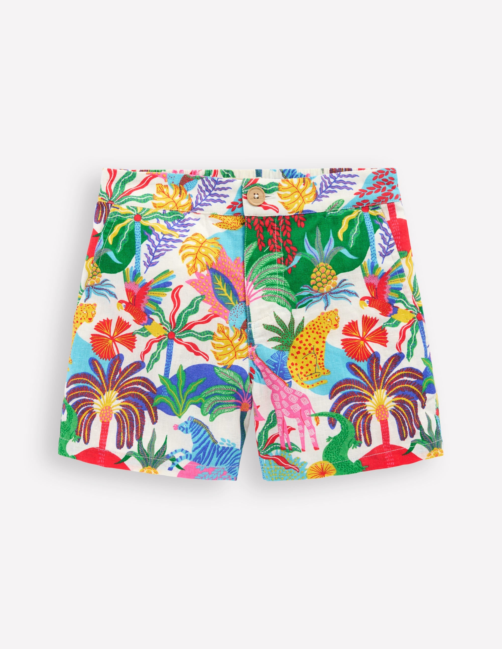 Short en coton et lin-Jungle multi ivoire - Image 1