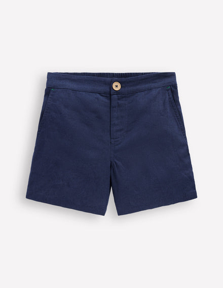 Cotton Linen Shorts-Navy