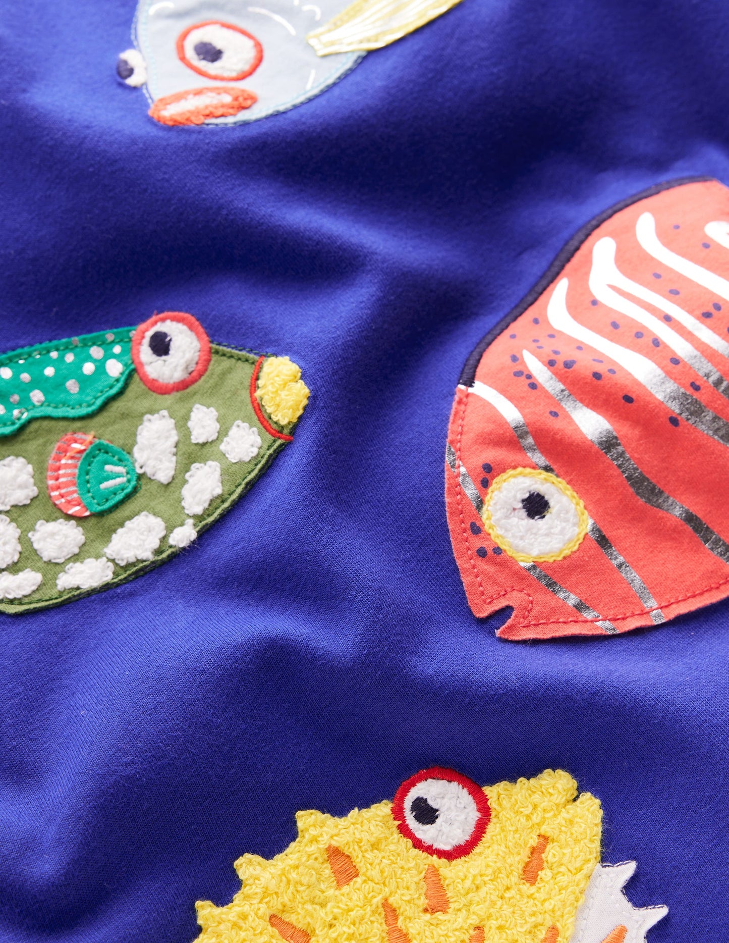 T-shirt manches courtes à appliqué-Poisson bleu saphir