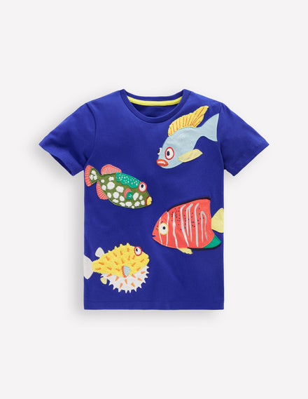 T-Shirt mit Applikation-Saphirblau Fisch