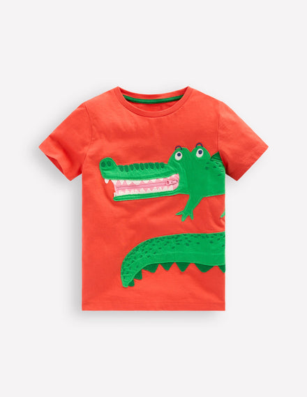 Zipper Applique T-Shirt-Kiln Orange Crocodile