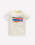 T-shirt manches courtes à imprimé riso-Requins ivoire doux