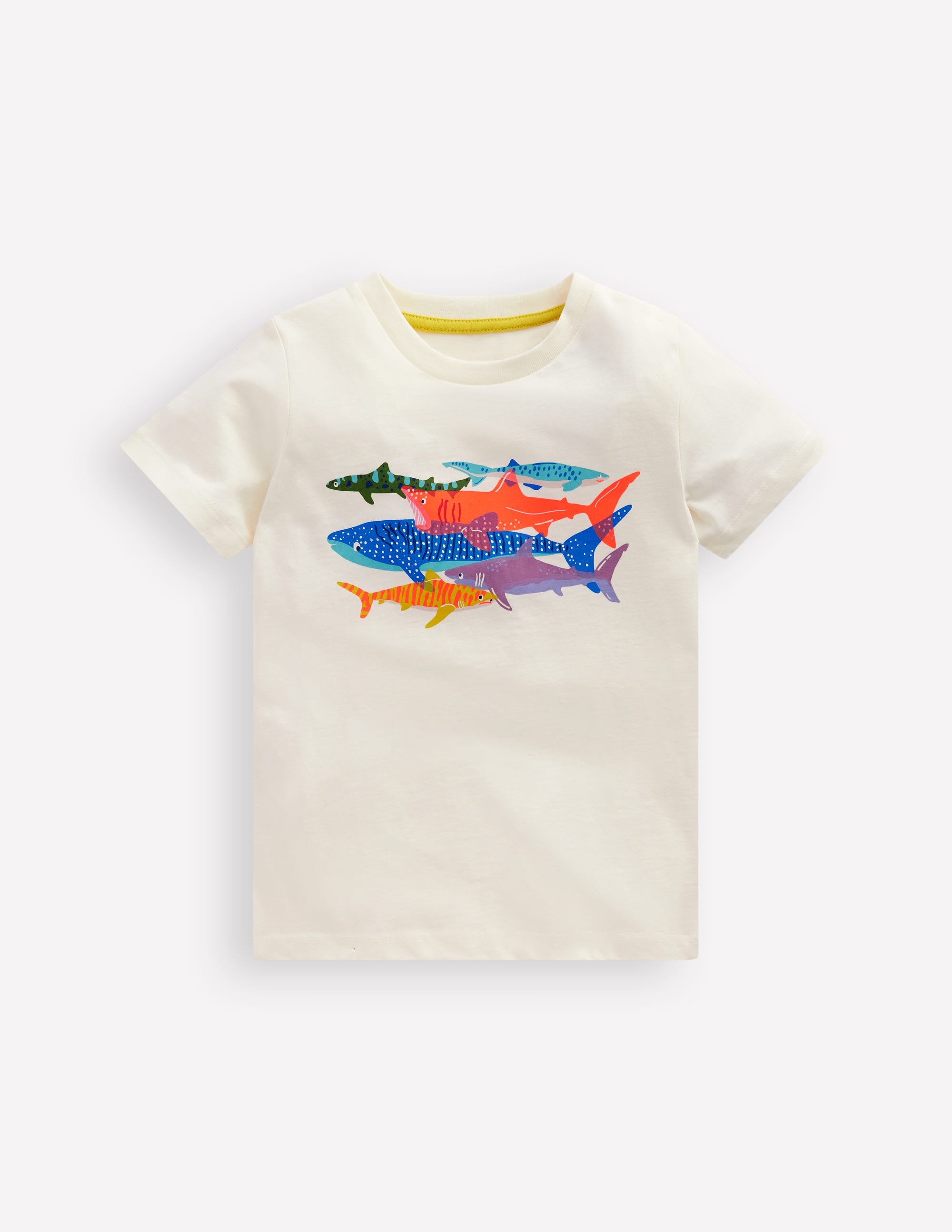 T-shirt manches courtes à imprimé riso-Requins ivoire doux - Image 1