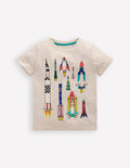 T-Shirt mit Grafik-Haferbeige Meliert Raketen
