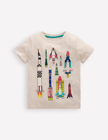 T-Shirt mit Druck-Haferbeige Meliert Raketen