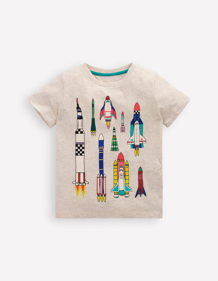 T-Shirt mit Grafik-Haferbeige Meliert Raketen