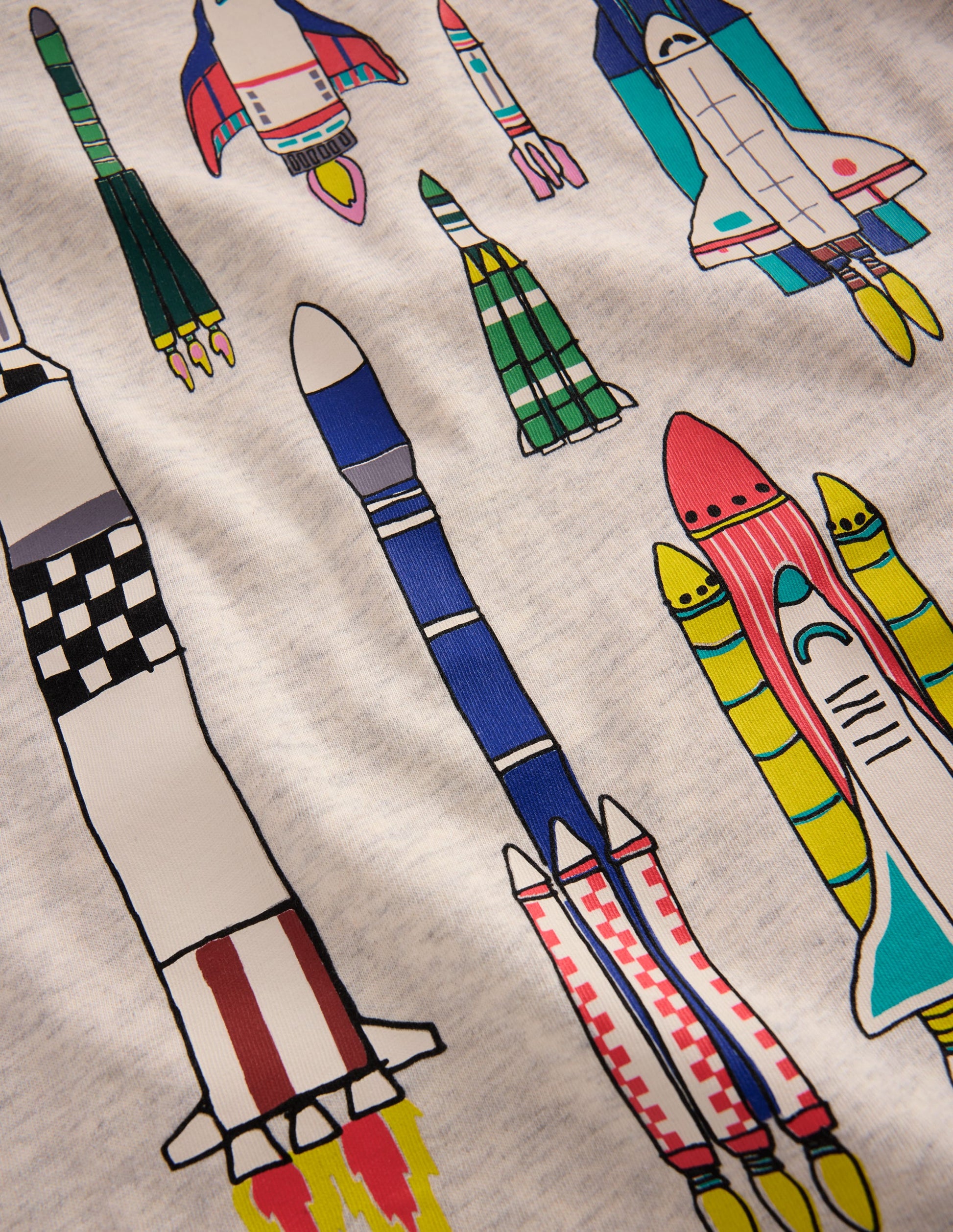 T-Shirt mit Grafik-Haferbeige Meliert Raketen-3