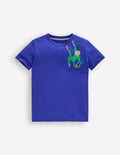 T-Shirt mit Druck auf Vorder- und Rückseite-Leuchtendes Blau Dschungeltiere