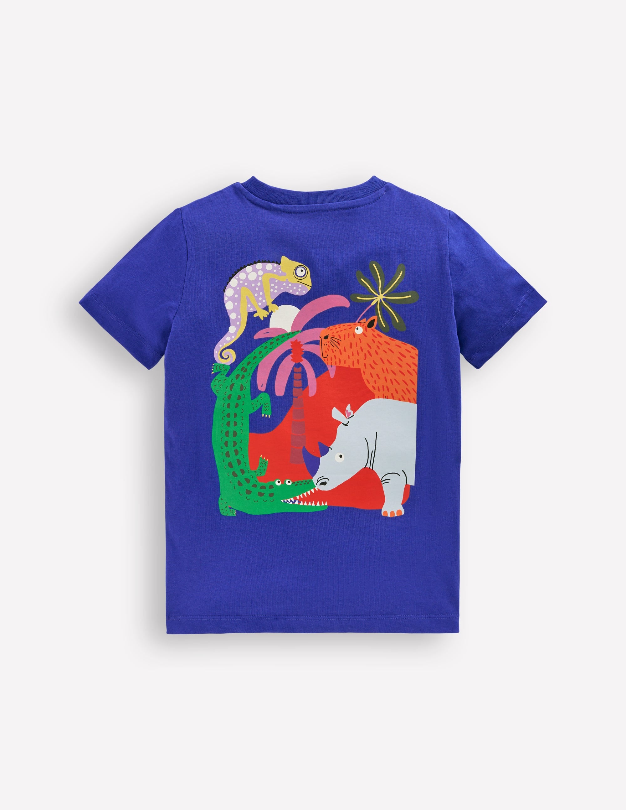 T-Shirt mit Druck auf Vorder- und Rückseite-Leuchtendes Blau Dschungeltiere - Image 2