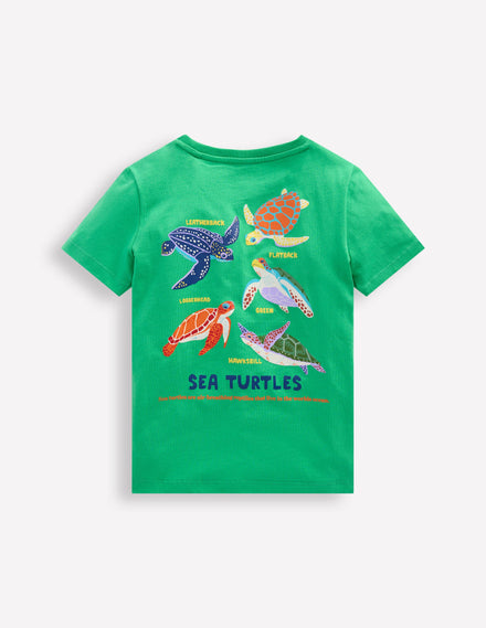 T-shirt à imprimé recto verso-Tortues bleu aigue-marine