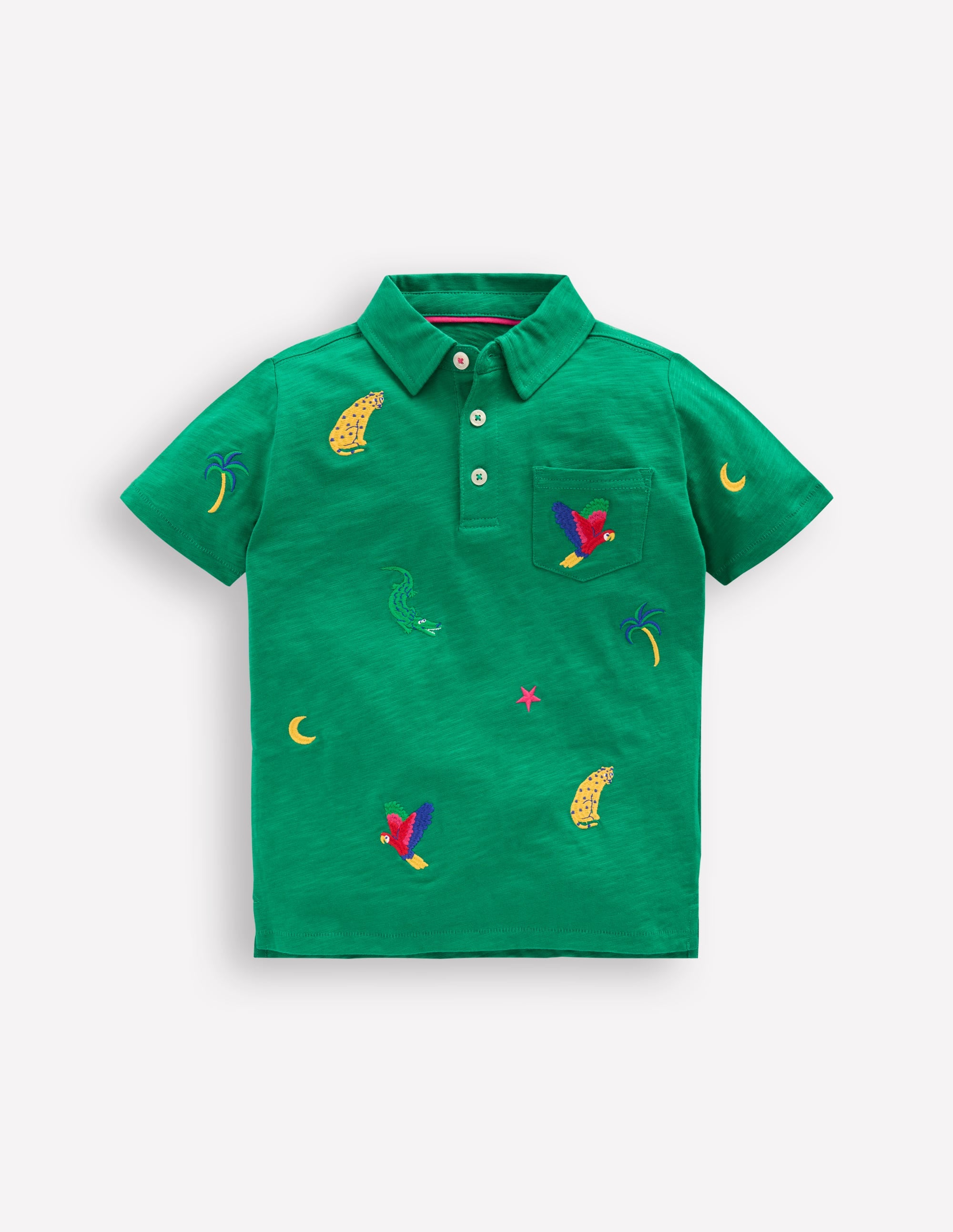 Embroidered Slub Polo Shirt-Shady Green Jungle - Image 1