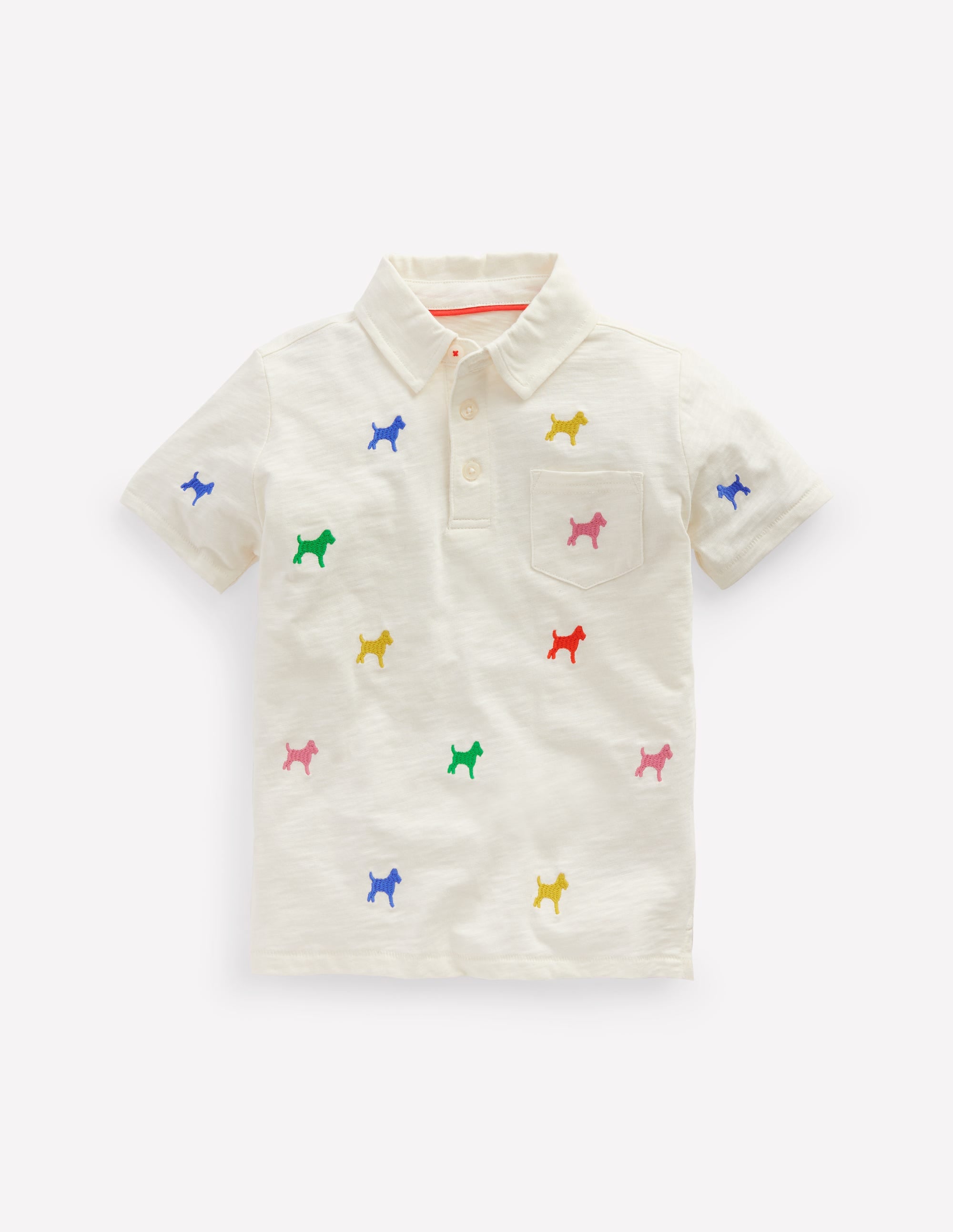Embroidered Slub Polo Shirt-Ivory Rainbow Janet - Image 1