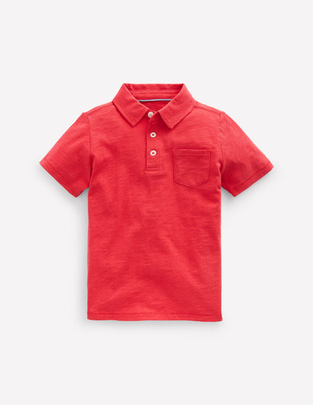 Slub Polo Shirt-Cherry Tomato Red