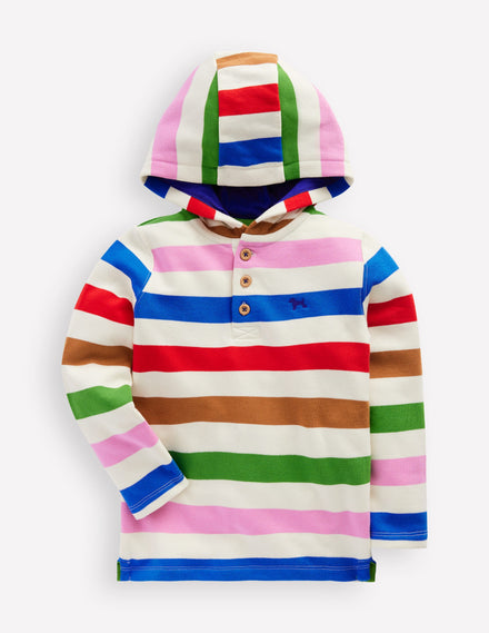 Button Down Hoodie-Gallery Blue Multi Stripe