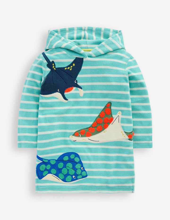 Frottee-Badeponcho mit Applikation-Karibikblau Stachelrochen