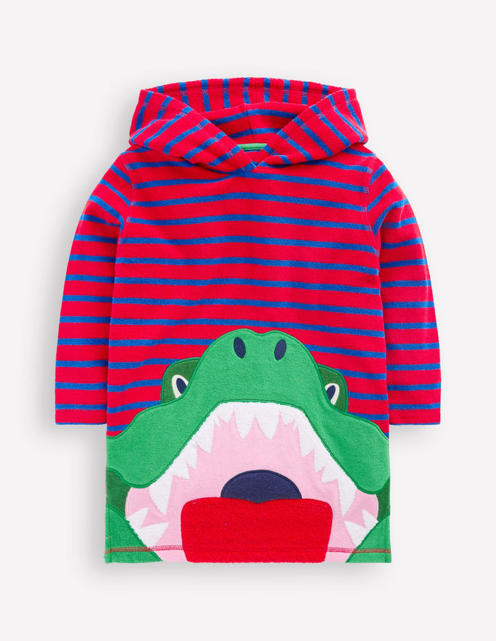 Frottee-Badeponcho mit Applikation-Galerie-Blau/Mohnblumenrot Krokodil