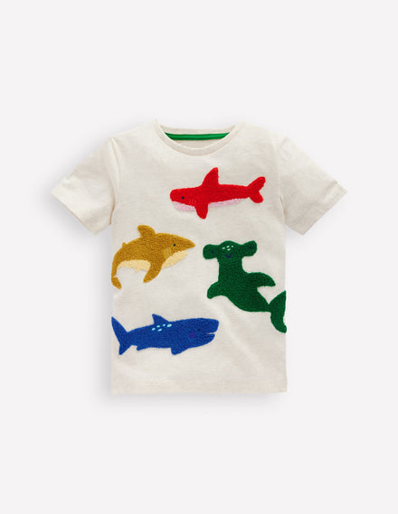 Short Sleeve Bouclé T-shirt-Ivory Sharks