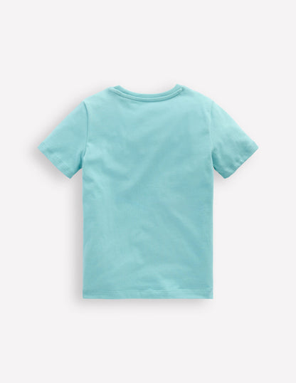 T-shirt phosphorescent à super surpiqûres-Méduse bleu Caraïbes