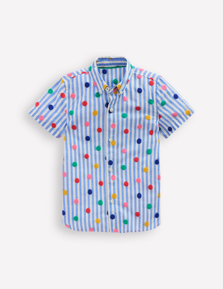 Chemise fun en coton-Pois bleu plume de paon