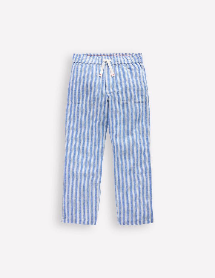 Cotton Linen Pull-on Trouser-Blue Ticking