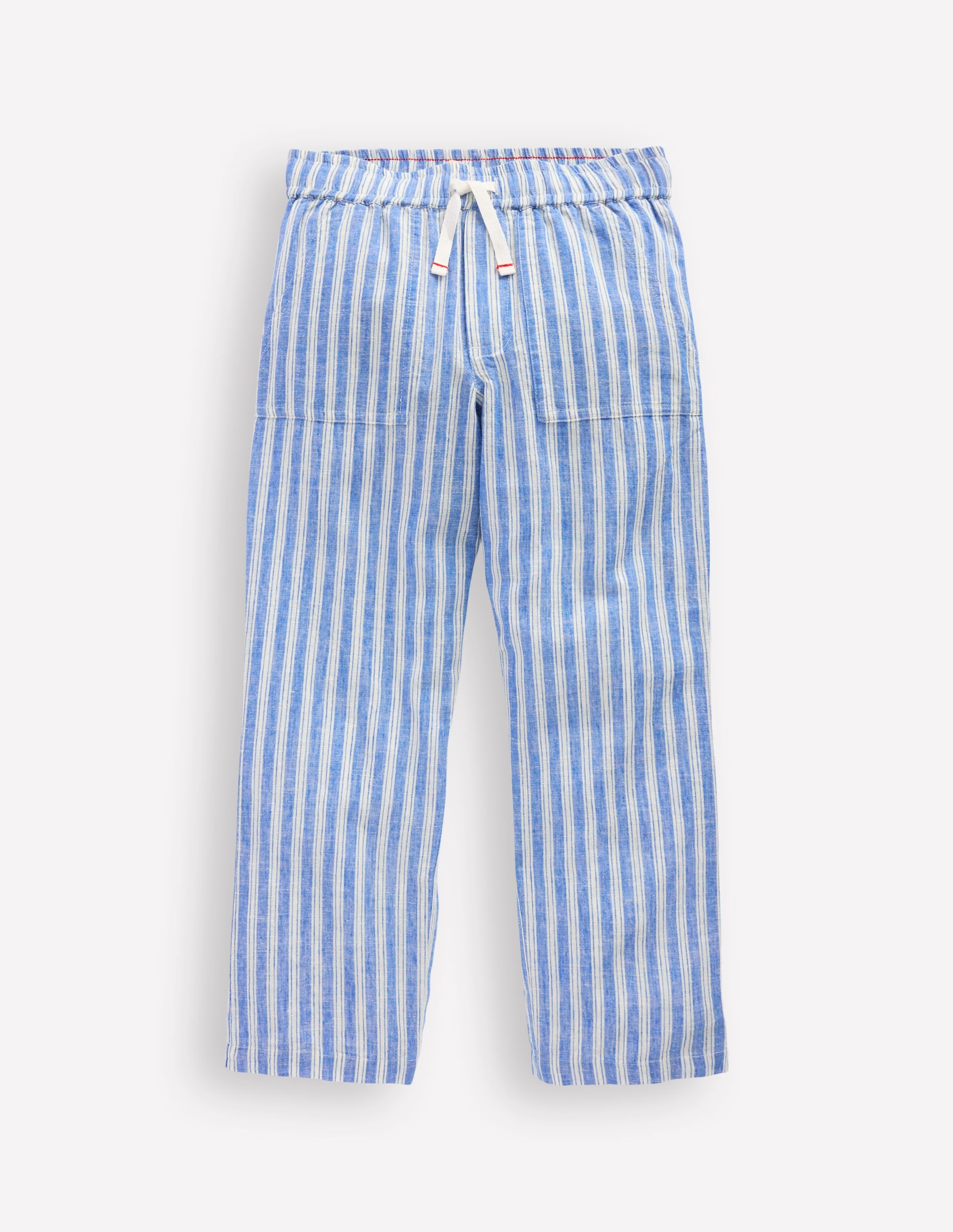 Pantalon à enfiler en coton et lin-Coutil bleu - Image 1