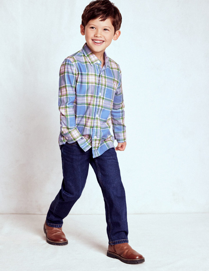 Kuscheliges Baumwollhemd mit Karomuster-Blau und Lila Kariert