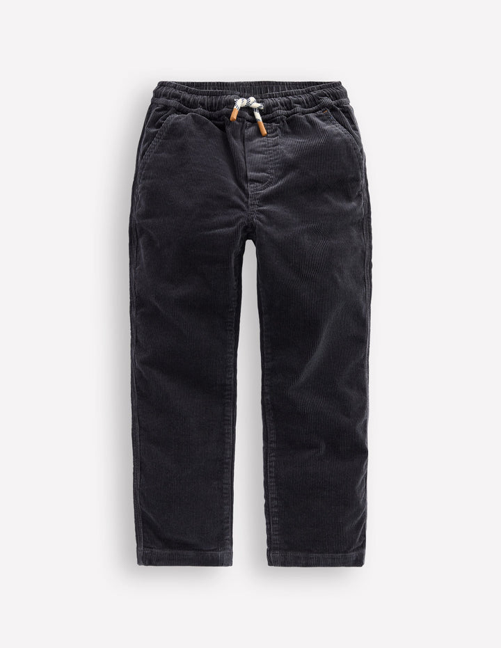 Slim Pull-On Trousers-Charcoal Cord