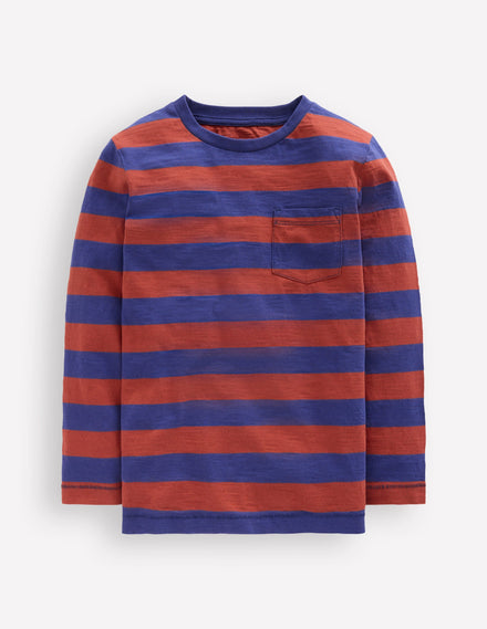 T-shirt pour tous les jours à manches longues-Bleu tribord/marron châtaigne