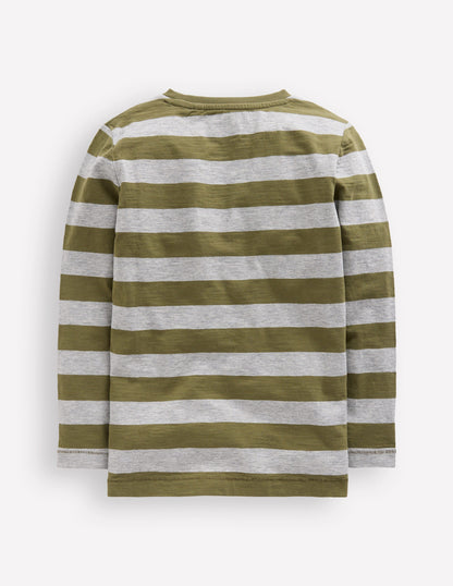 T-shirt pour tous les jours à manches longues-Vert des bois/gris chiné-2