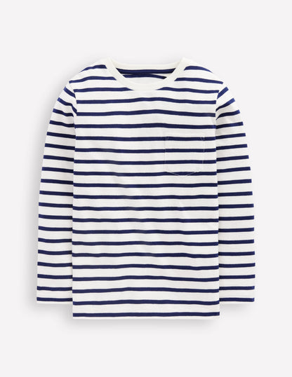 Langärmliges T-Shirt für den Alltag-Zartes Naturweiß/Schuluniform-Marineblau-1
