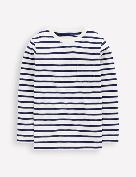 Langärmliges T-Shirt für den Alltag-Zartes Naturweiß/Schuluniform-Marineblau