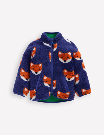 Kuschelige Teddyfell-Jacke-Saphirblau Füchse