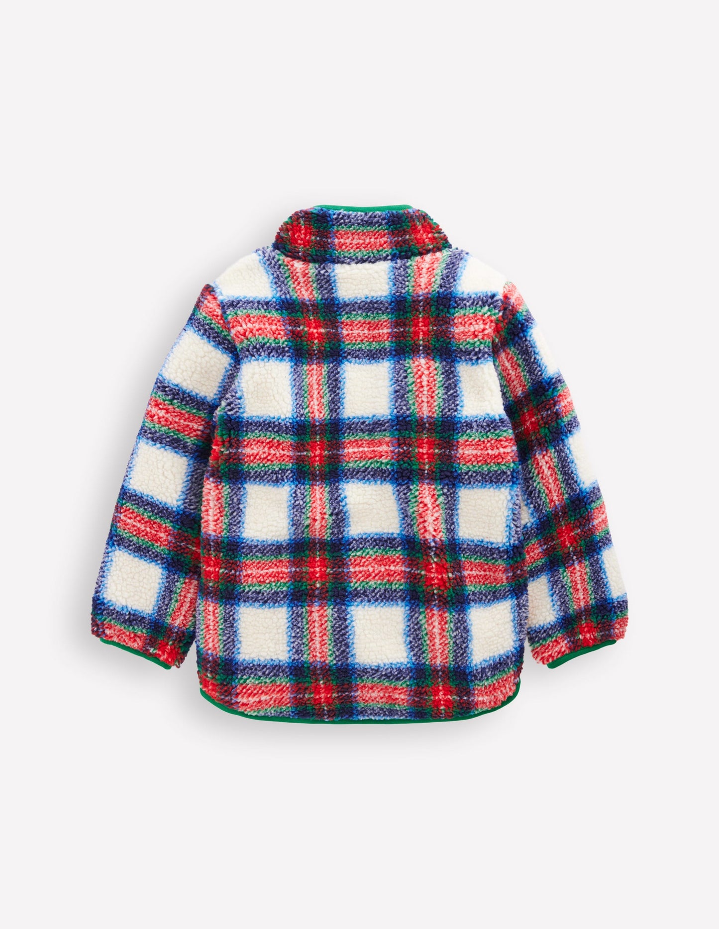 Kuschelige Teddyfell-Jacke-Naturweiß, Blau und Rot Kariert