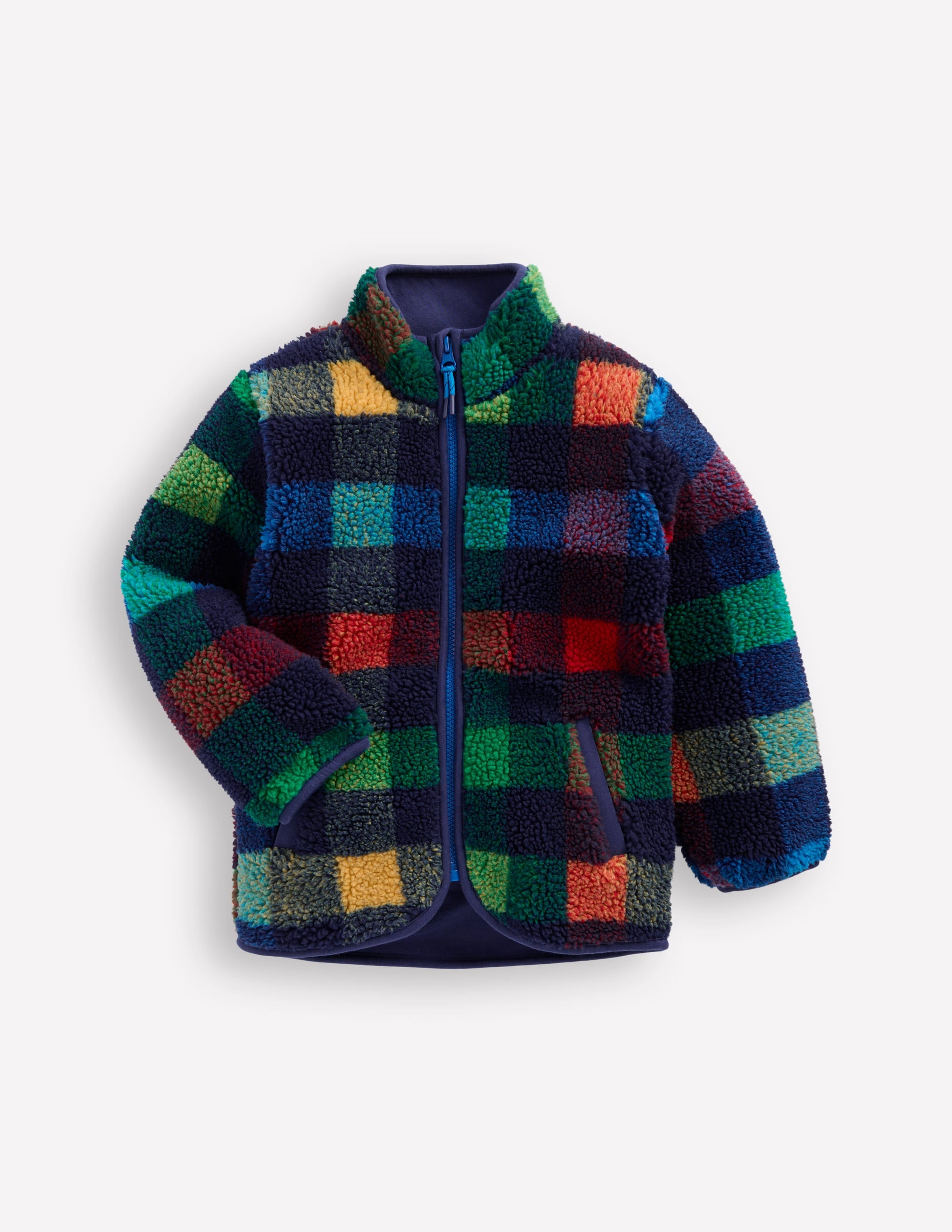 Kuschelige Teddyfell-Jacke-Navy Kariert - Image 1
