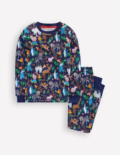 Eng anliegender, langer Schlafanzug-Mittelalterliches Blau Weihnachtsfeier-1