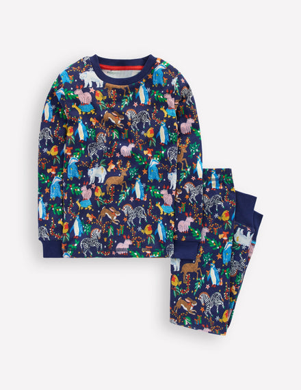 Eng anliegender, langer Schlafanzug-Mittelalterliches Blau Weihnachtsfeier