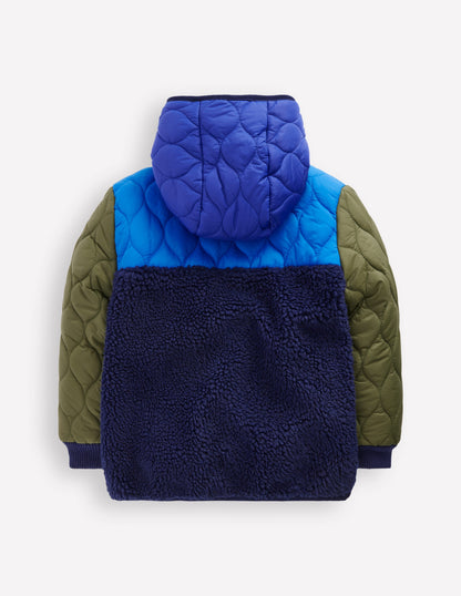Steppjacke mit Teddyfell-Klassisches Khaki Blockfarben-5