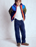 Steppjacke mit Teddyfell-Klassisches Khaki Blockfarben