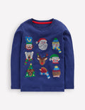 Langärmliges Superstitch-Oberteil-Dämmerungsblau Weihnachtliche Charaktere