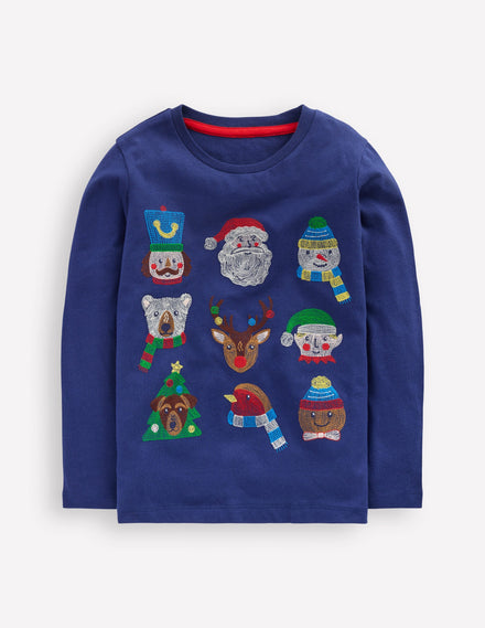 Langarmshirt mit Superstitch-Design-Dämmerungsblau Weihnachtliche Charaktere