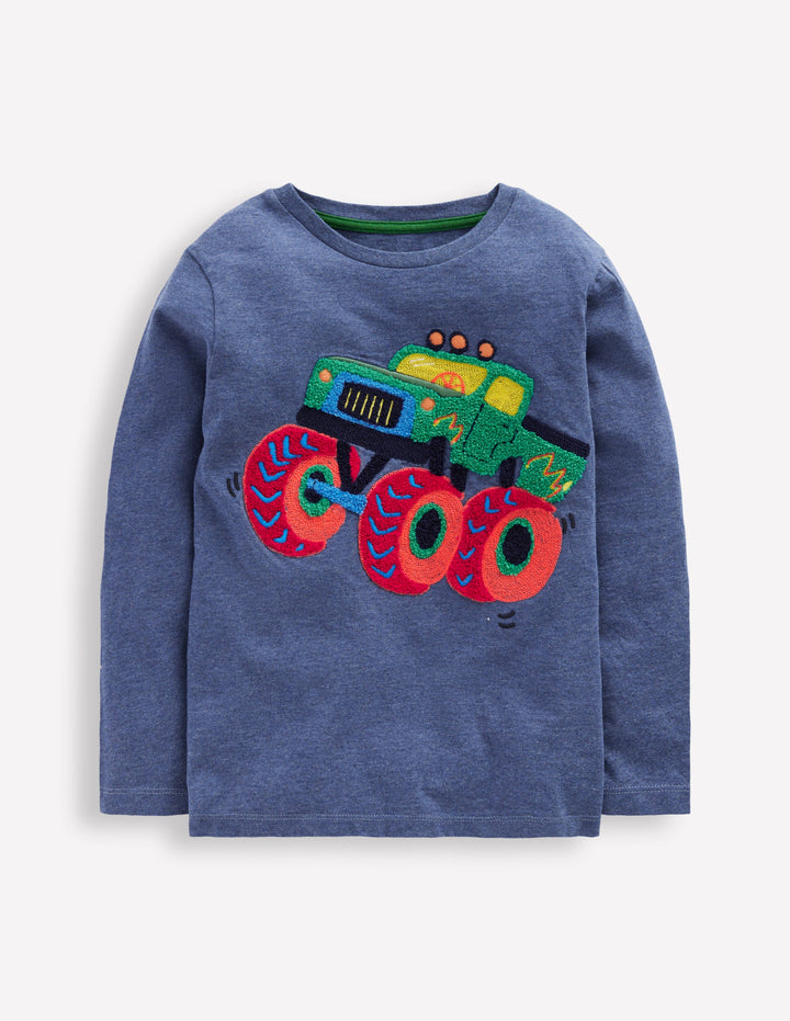 Langarmshirt aus Bouclé-Denim Meliert Monster Truck