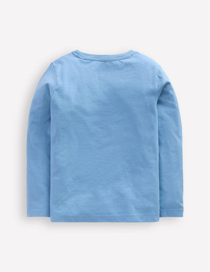 Langarmshirt aus Bouclé-Meeresdunst-Blau Eule-2