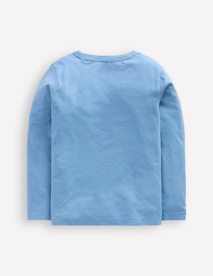 Langarmshirt aus Bouclé-Meeresdunst-Blau Eule