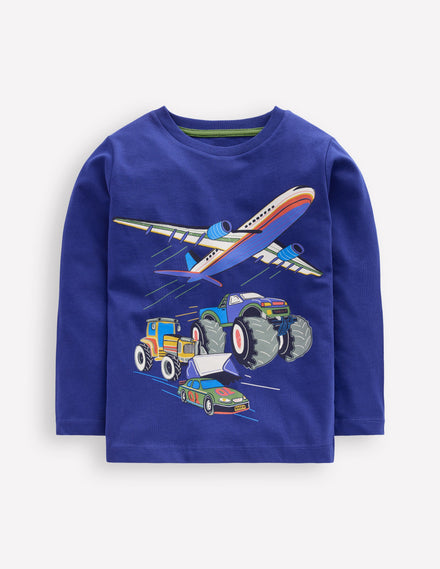 Langarmshirt mit Druck-Saphirblau Fahrzeuge