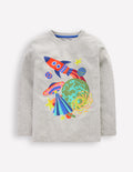 Langarmshirt mit Druck-Grau Meliert, Weltall