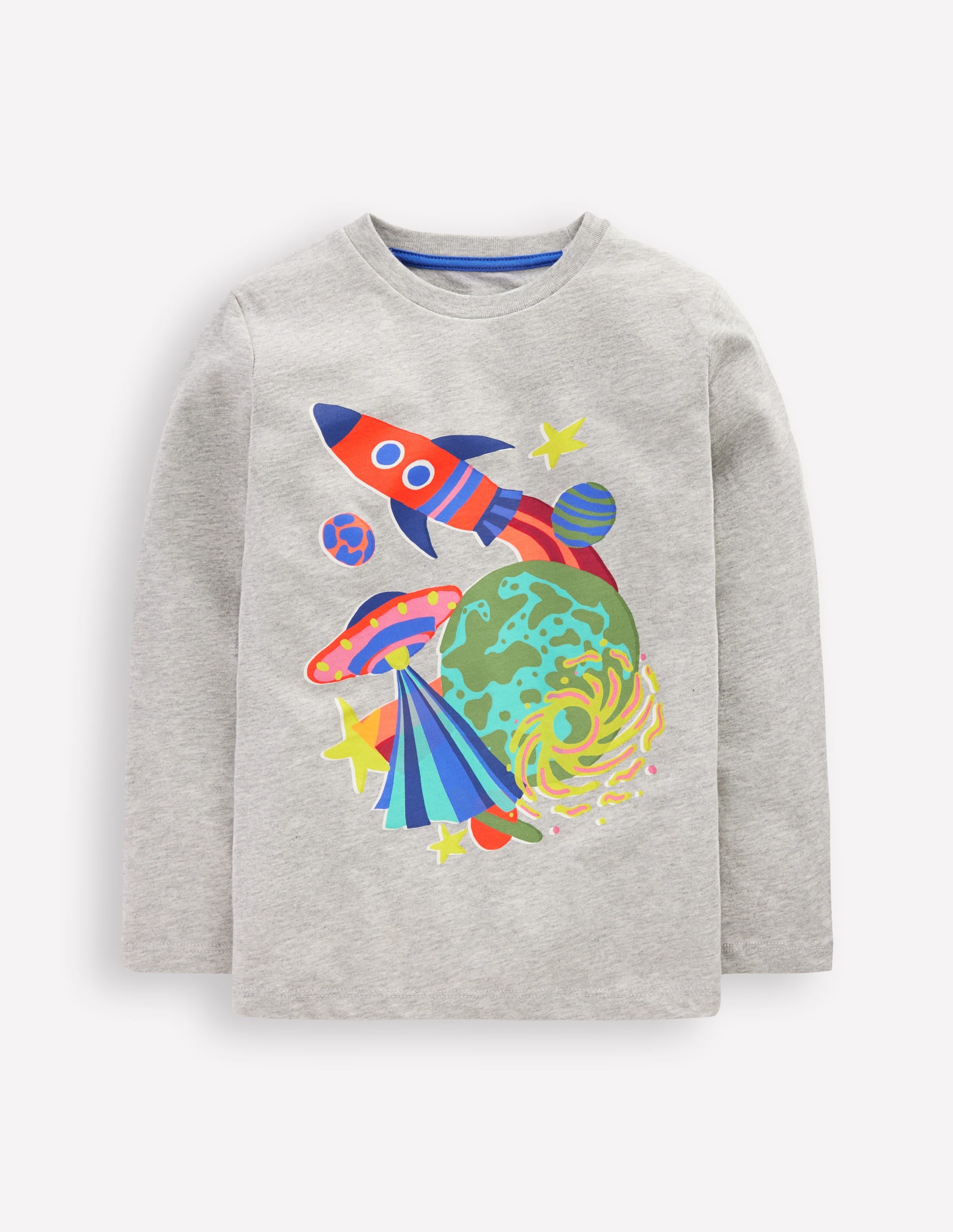 Langarmshirt mit Druck-Grau Meliert, Weltall - Image 1